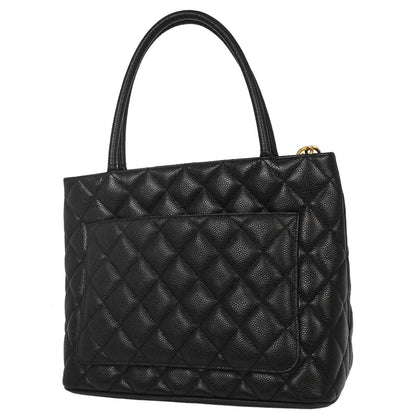 Chanel 2003-2004 Black Caviar Skin Medallion Tote Handbag
