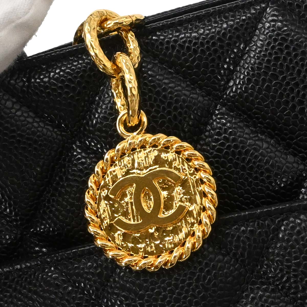 Chanel 2003-2004 Black Caviar Skin Medallion Tote Handbag
