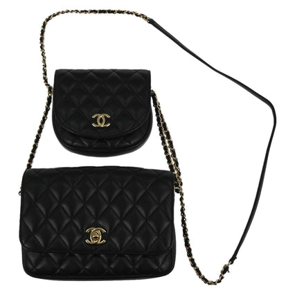 Chanel 2019 Black Lambskin Side Packs Shoulder Bag