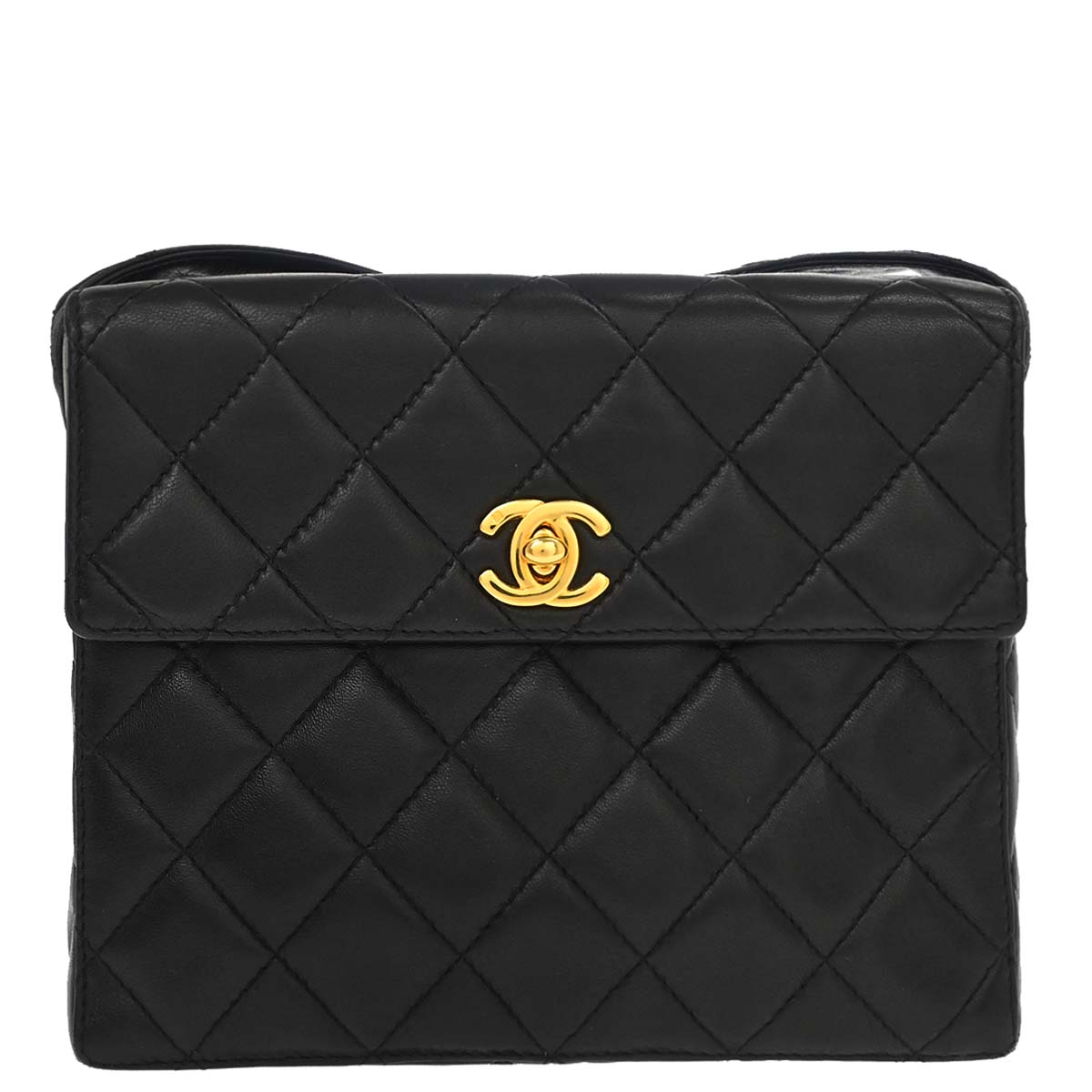 Chanel 1996-1997 Black Lambskin Straight Flap Shoulder Bag