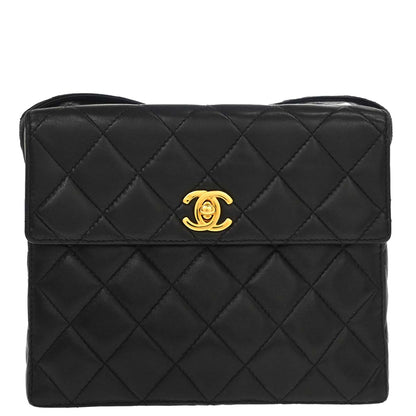Chanel 1996-1997 Black Lambskin Straight Flap Shoulder Bag