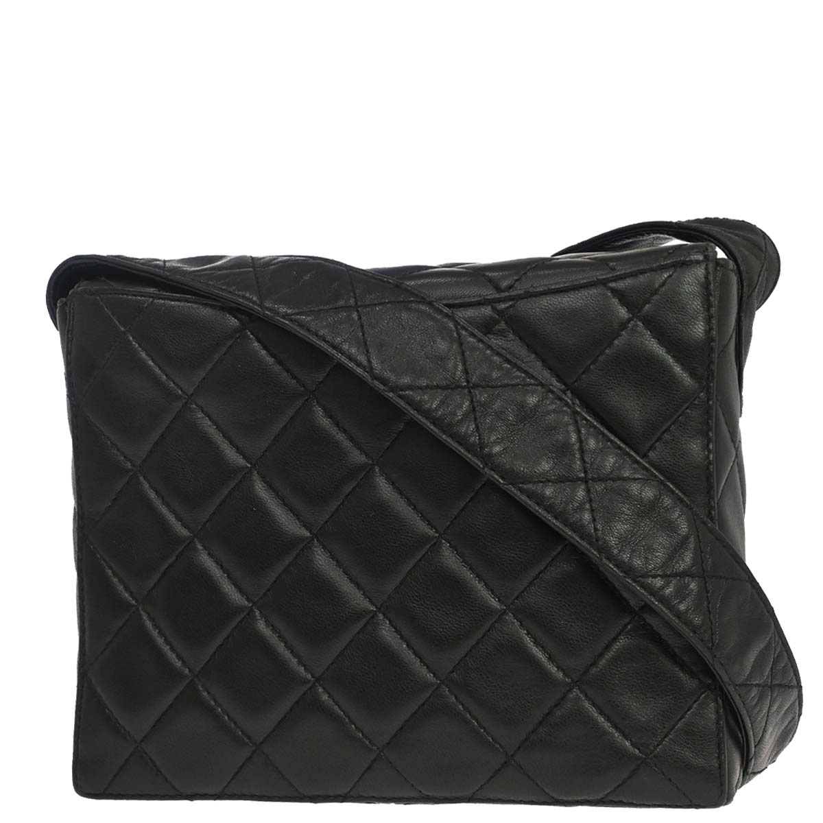 Chanel 1996-1997 Black Lambskin Straight Flap Shoulder Bag