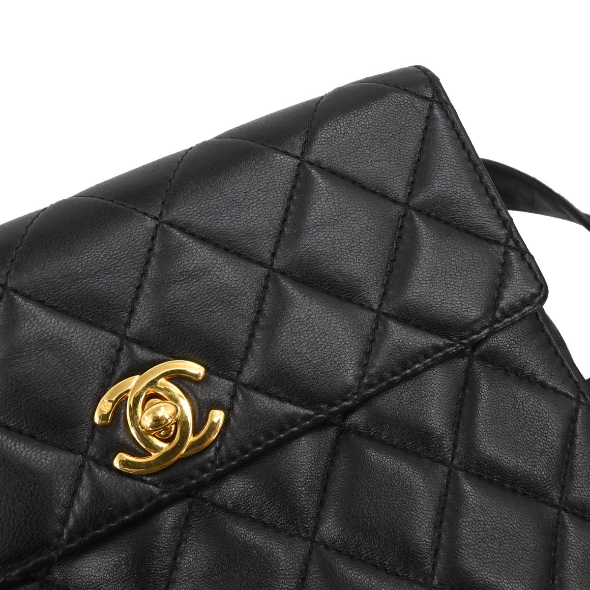 Chanel 1996-1997 Black Lambskin Straight Flap Shoulder Bag