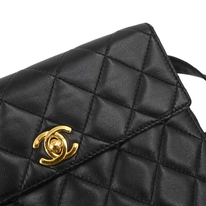 Chanel 1996-1997 Black Lambskin Straight Flap Shoulder Bag