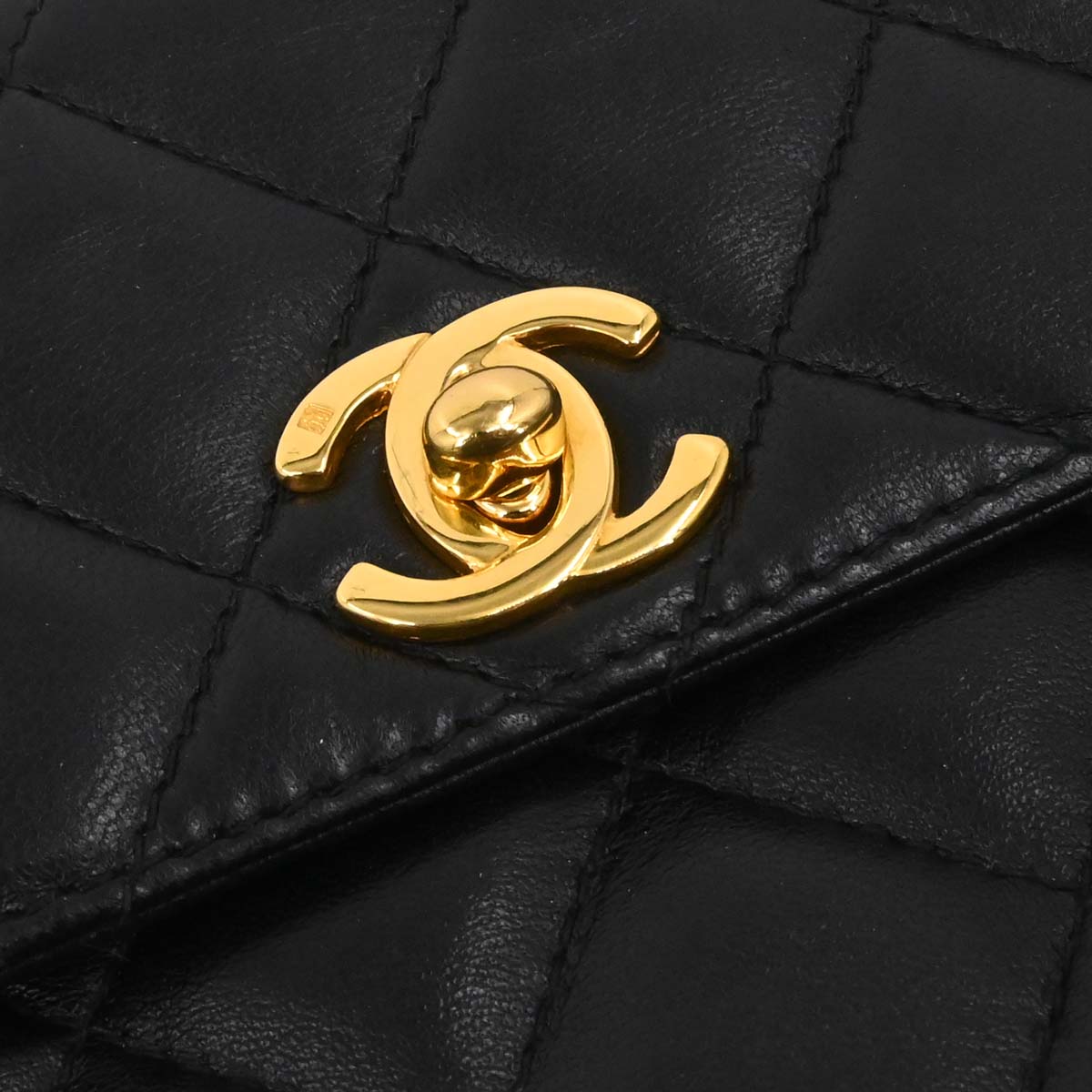 Chanel 1996-1997 Black Lambskin Straight Flap Shoulder Bag