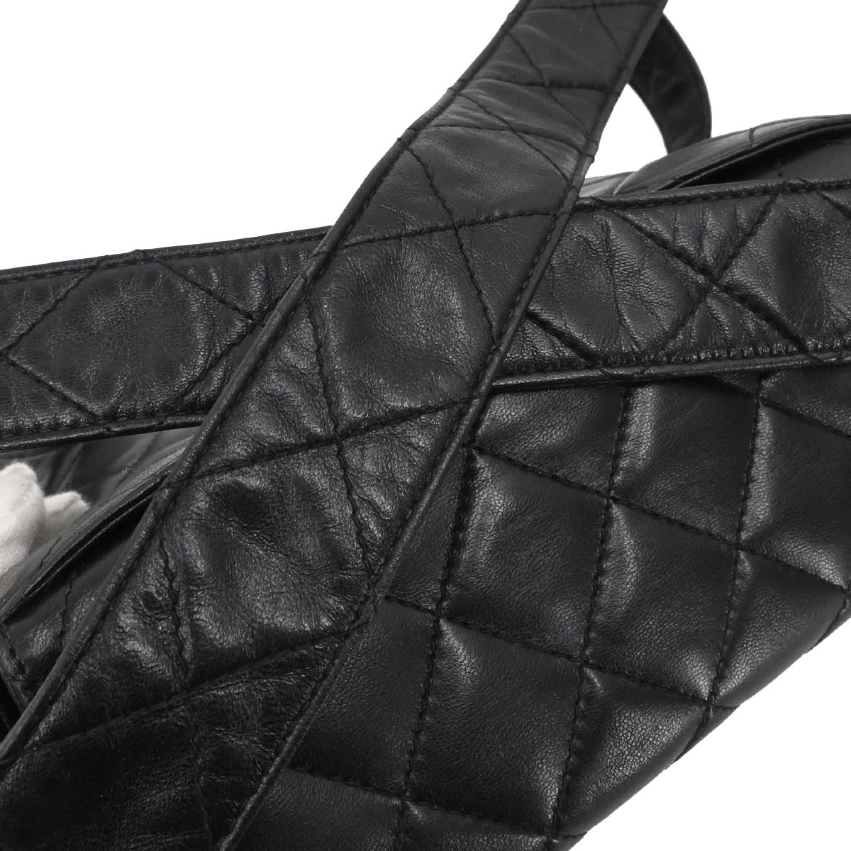 Chanel 1996-1997 Black Lambskin Straight Flap Shoulder Bag