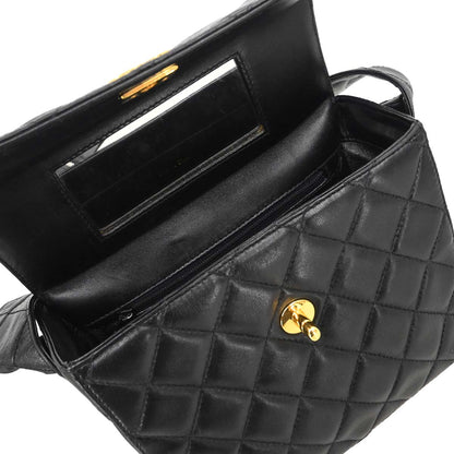 Chanel 1996-1997 Black Lambskin Straight Flap Shoulder Bag