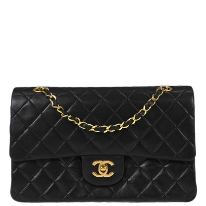 Chanel 1989-1991 Black Lambskin Medium Classic Double Flap Shoulder Bag