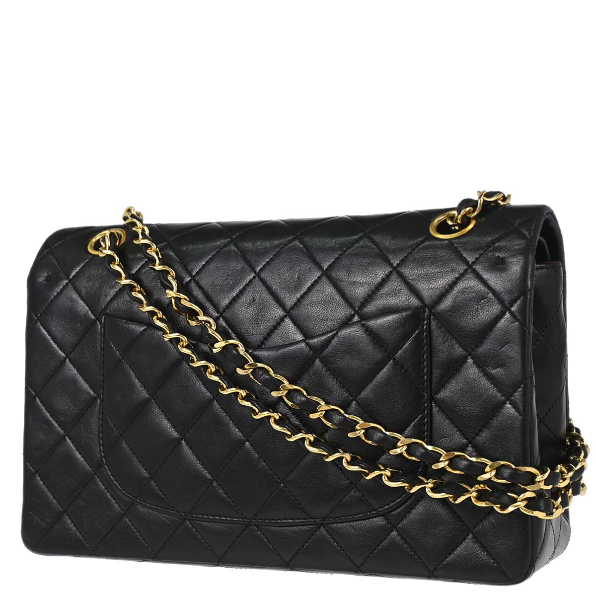 Chanel 1989-1991 Black Lambskin Medium Classic Double Flap Shoulder Bag