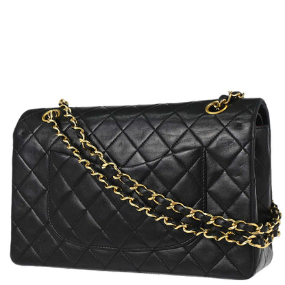 Chanel 1989-1991 Black Lambskin Medium Classic Double Flap Shoulder Bag