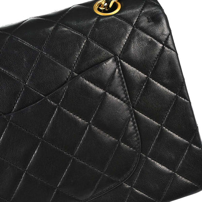 Chanel 1989-1991 Black Lambskin Medium Classic Double Flap Shoulder Bag
