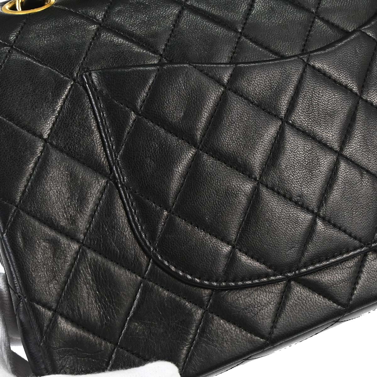 Chanel 1989-1991 Black Lambskin Medium Classic Double Flap Shoulder Bag