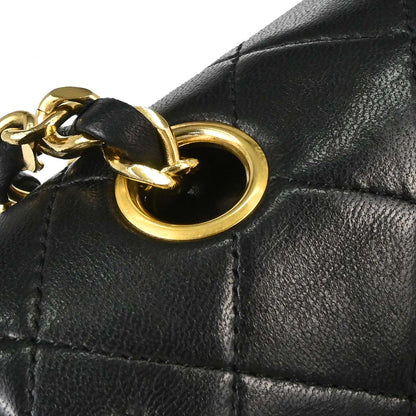 Chanel 1989-1991 Black Lambskin Medium Classic Double Flap Shoulder Bag