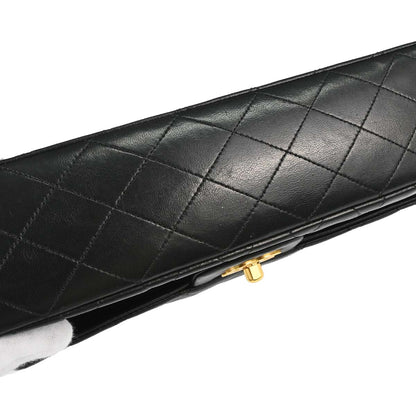 Chanel 1989-1991 Black Lambskin Medium Classic Double Flap Shoulder Bag