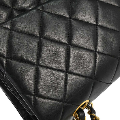 Chanel 1989-1991 Black Lambskin Medium Classic Double Flap Shoulder Bag