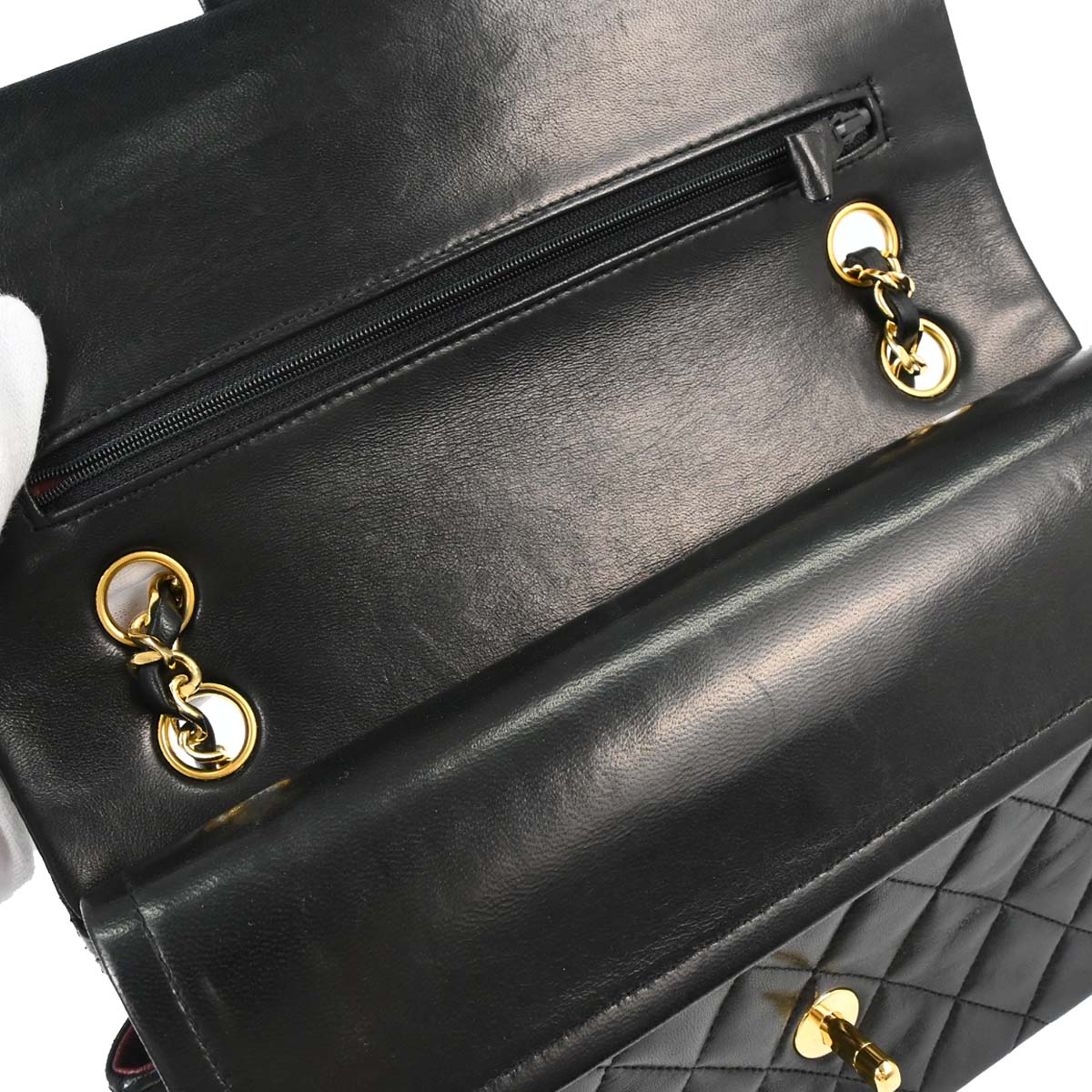 Chanel 1989-1991 Black Lambskin Medium Classic Double Flap Shoulder Bag