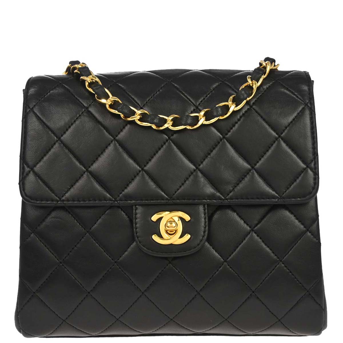Chanel 1989-1991 Black Lambskin Single Flap Shoulder Bag