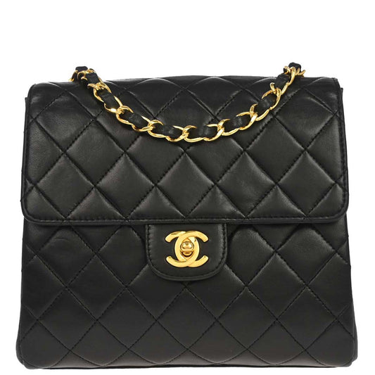 Chanel 1989-1991 Black Lambskin Single Flap Shoulder Bag