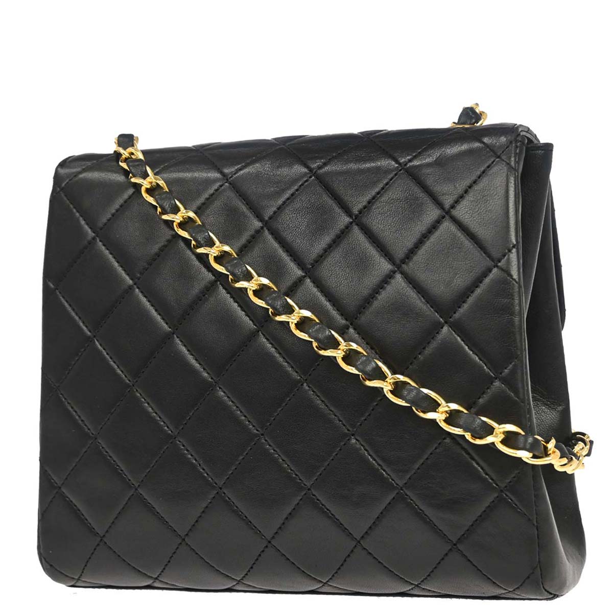 Chanel 1989-1991 Black Lambskin Single Flap Shoulder Bag