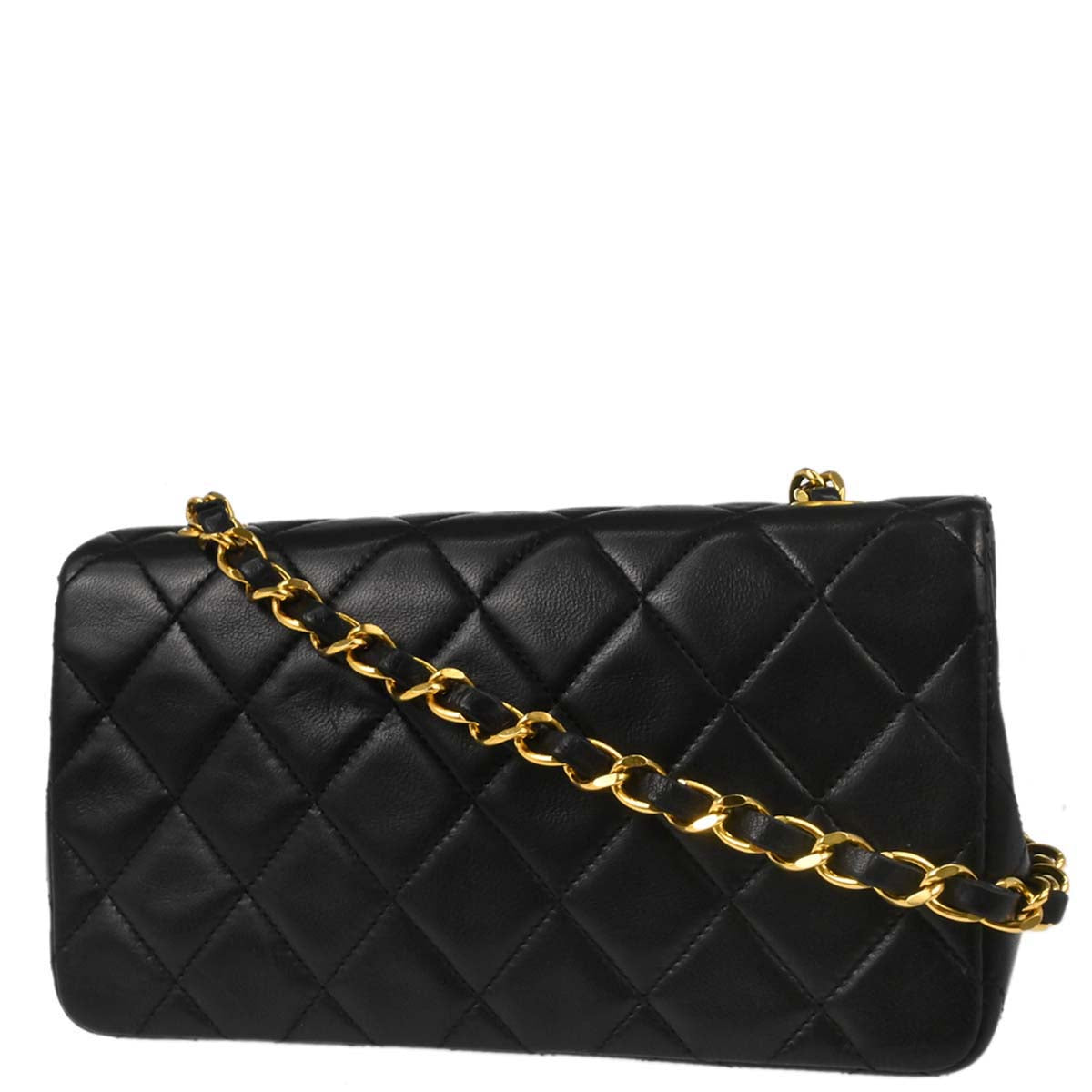 Chanel 1989-1991 Black Lambskin Turnlock Mini Full Flap Shoulder Bag