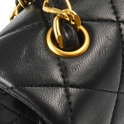 Chanel 1989-1991 Black Lambskin Turnlock Mini Full Flap Shoulder Bag