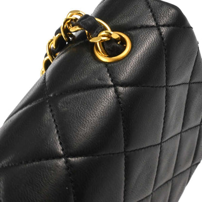 Chanel 1989-1991 Black Lambskin Turnlock Mini Full Flap Shoulder Bag