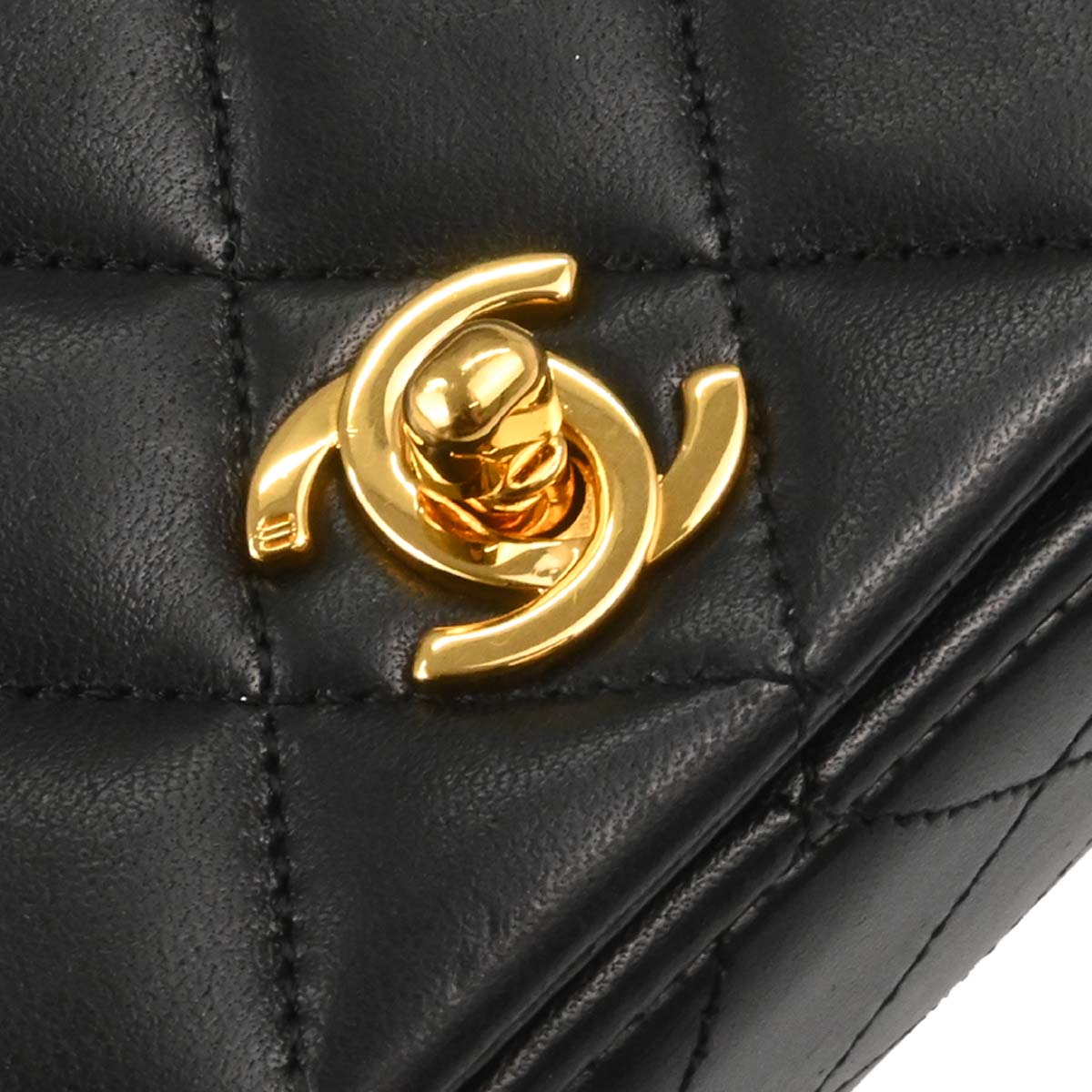Chanel 1989-1991 Black Lambskin Turnlock Mini Full Flap Shoulder Bag