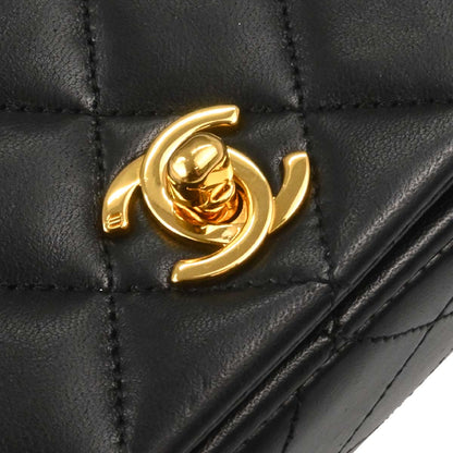 Chanel 1989-1991 Black Lambskin Turnlock Mini Full Flap Shoulder Bag