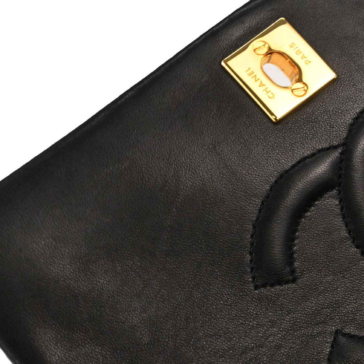 Chanel 1989-1991 Black Lambskin Turnlock Mini Full Flap Shoulder Bag