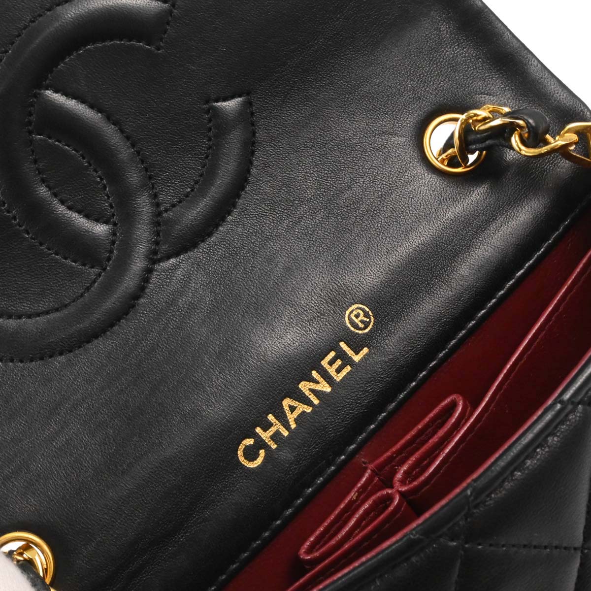 Chanel 1989-1991 Black Lambskin Turnlock Mini Full Flap Shoulder Bag