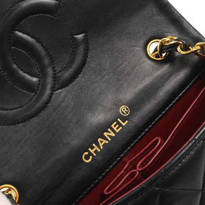 Chanel 1989-1991 Black Lambskin Turnlock Mini Full Flap Shoulder Bag