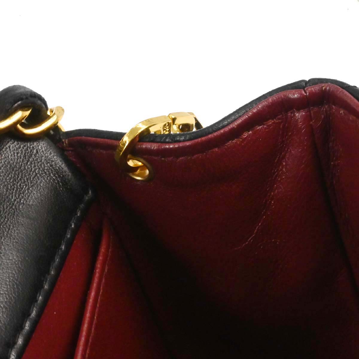 Chanel 1989-1991 Black Lambskin Turnlock Mini Full Flap Shoulder Bag