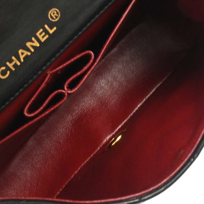 Chanel 1989-1991 Black Lambskin Turnlock Mini Full Flap Shoulder Bag