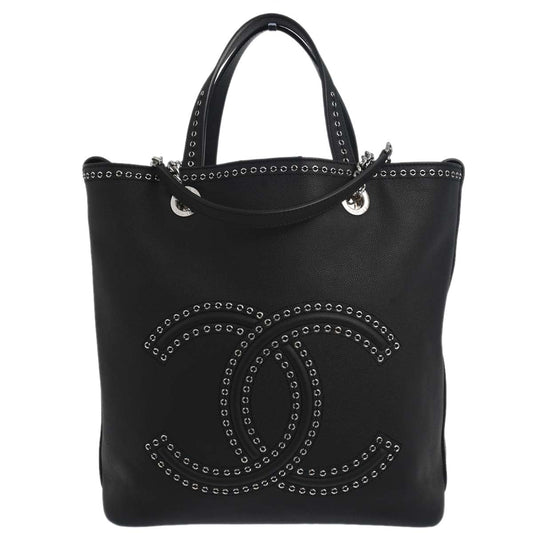 Chanel 2019 Black Caviar Coco Eyelets Large Shopping 2way Shoulder Tote Handbag