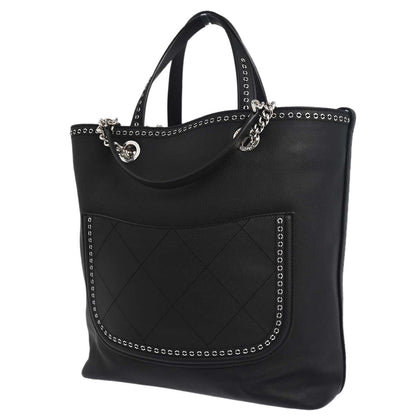 Chanel 2019 Black Caviar Coco Eyelets Large Shopping 2way Shoulder Tote Handbag