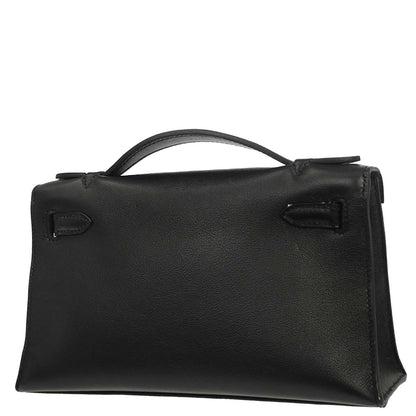 Hermes Black Swift Kelly Pochette Handbag