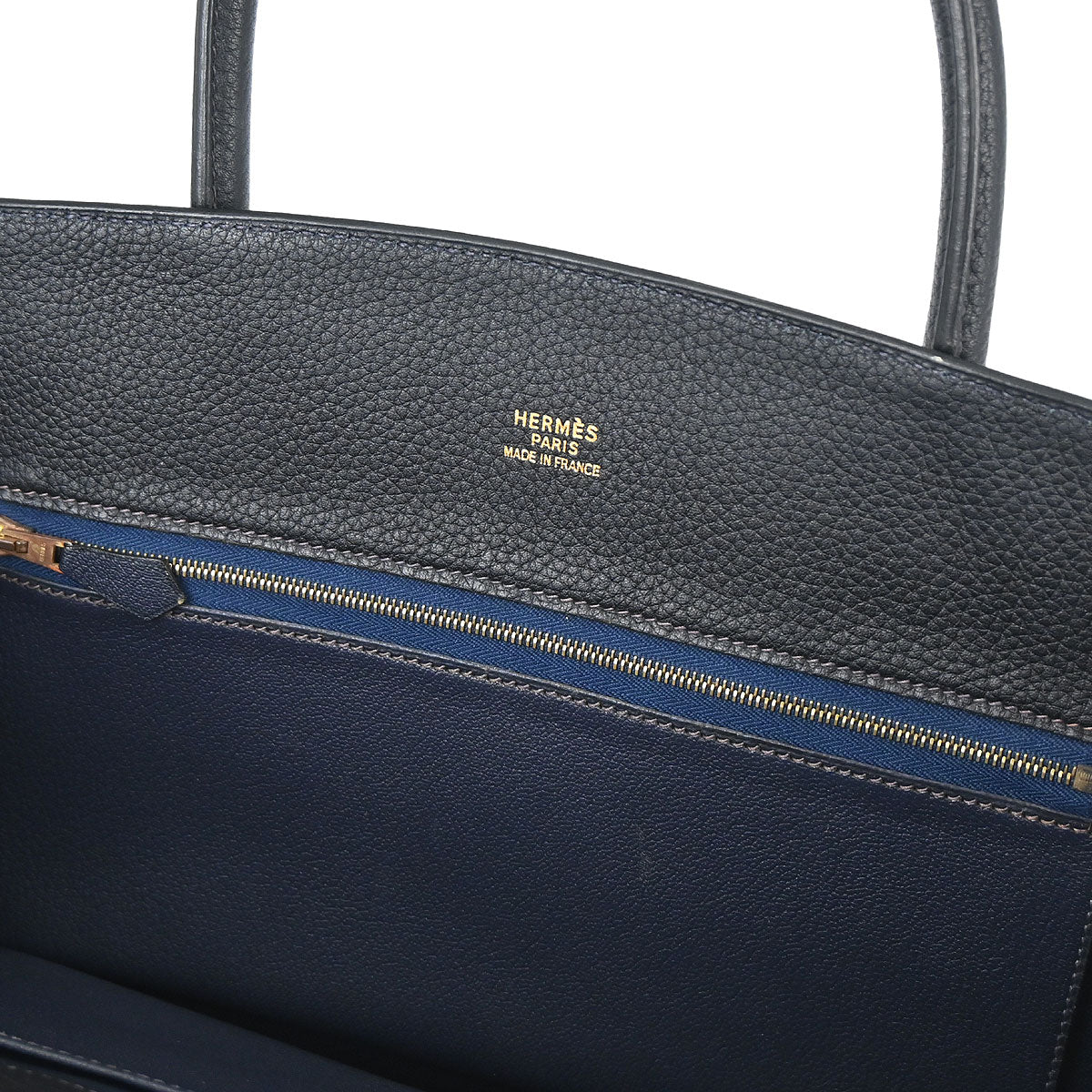 Hermes Dark Navy Fjord White Bus GM Tote Bag