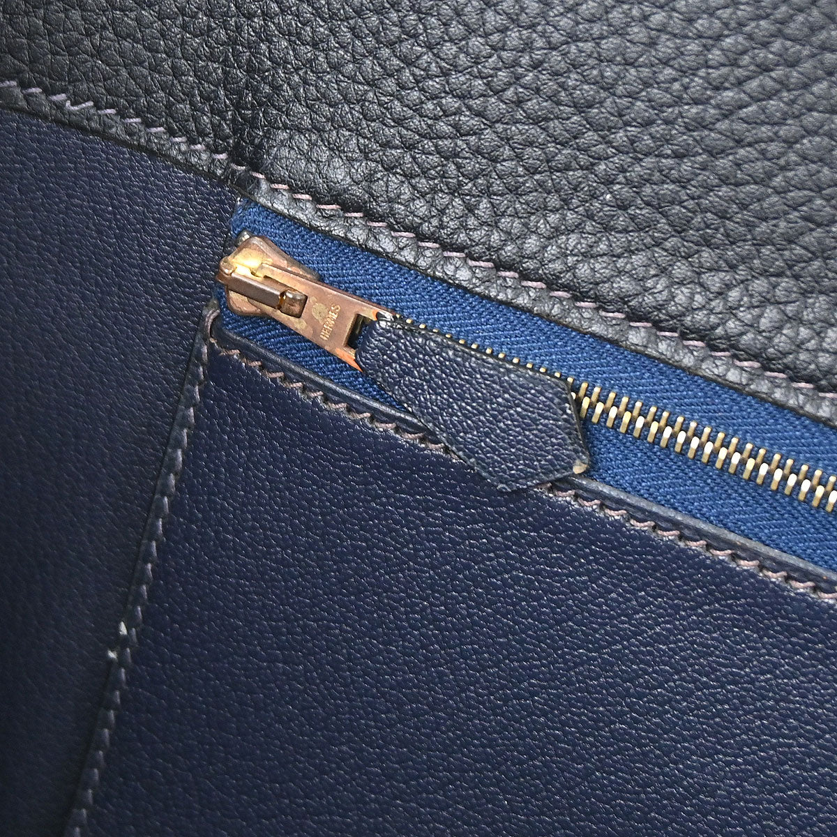 Hermes Dark Navy Fjord White Bus GM Tote Bag