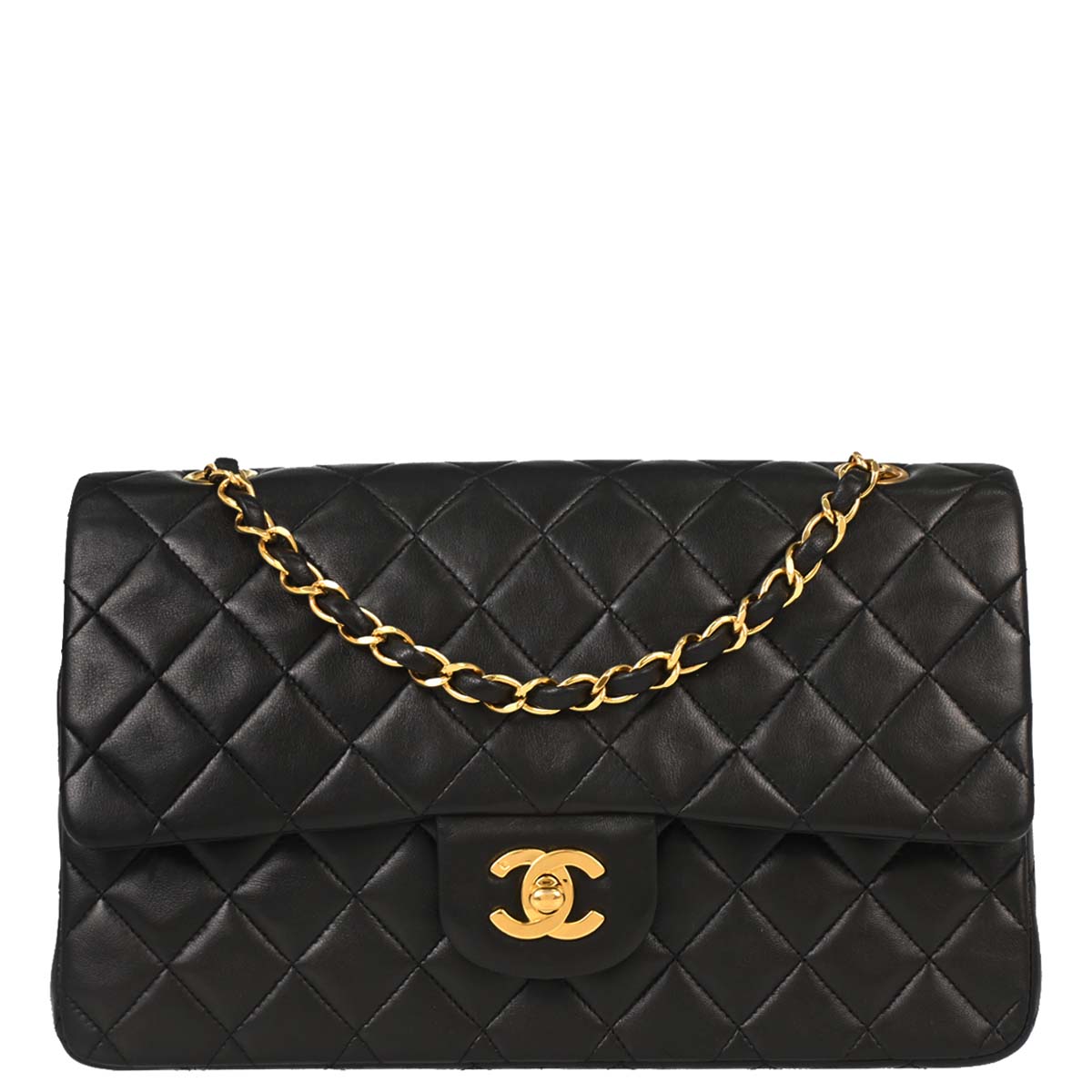 Chanel 1991-1994 Black Lambskin Medium Classic Double Flap Shoulder Bag