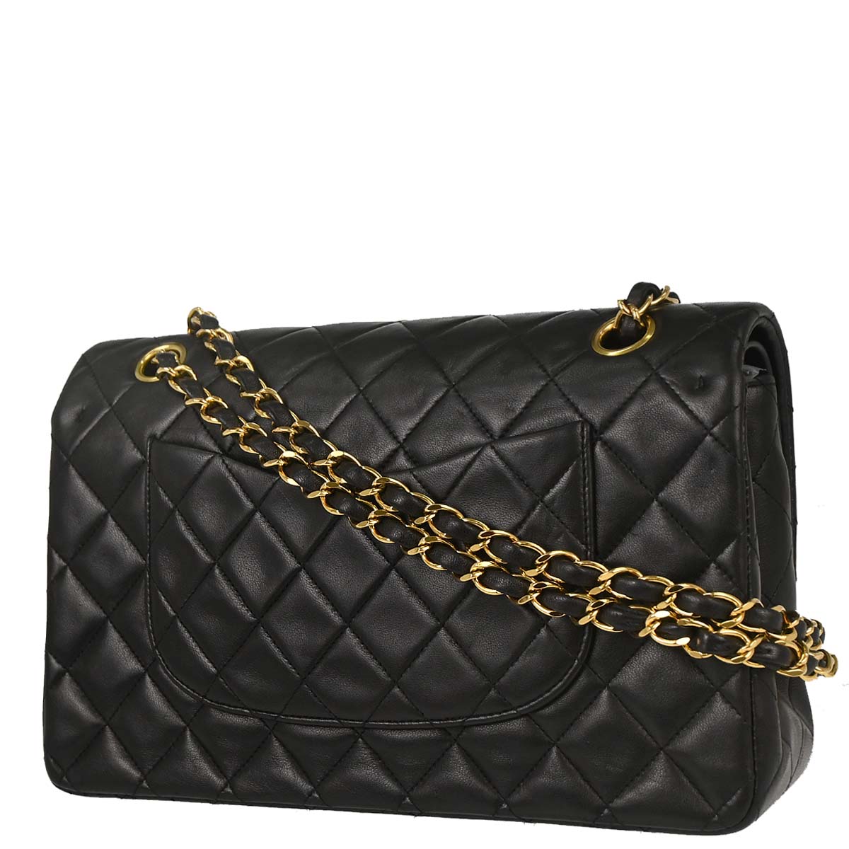 Chanel 1991-1994 Black Lambskin Medium Classic Double Flap Shoulder Bag