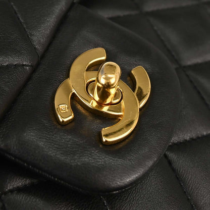Chanel 1991-1994 Black Lambskin Medium Classic Double Flap Shoulder Bag