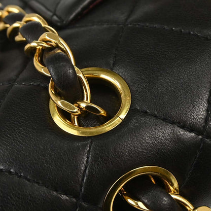 Chanel 1991-1994 Black Lambskin Medium Classic Double Flap Shoulder Bag