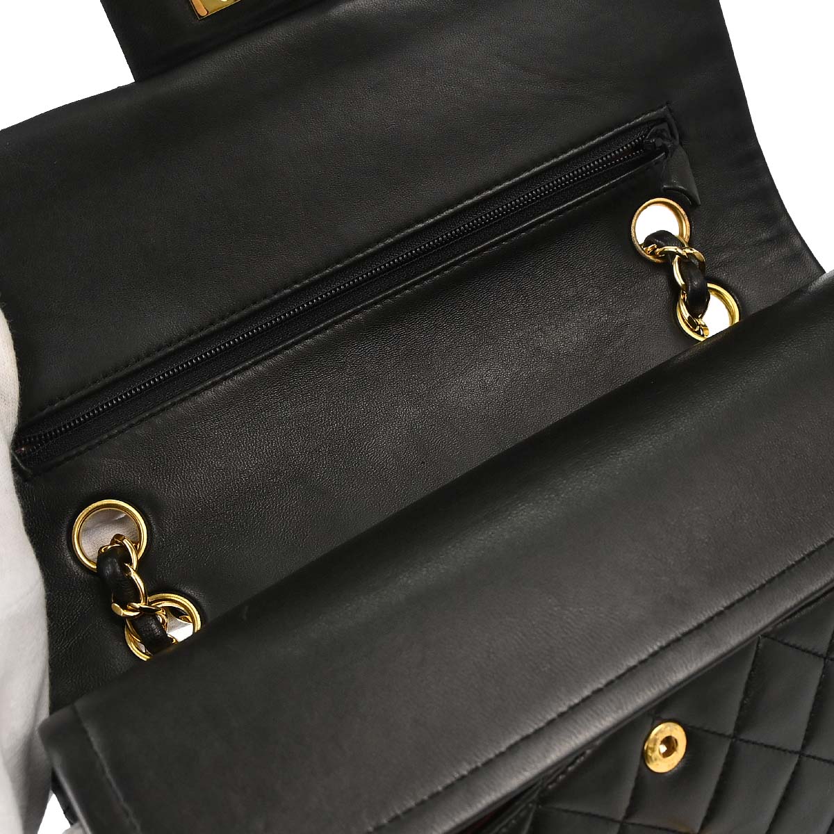 Chanel 1991-1994 Black Lambskin Medium Classic Double Flap Shoulder Bag