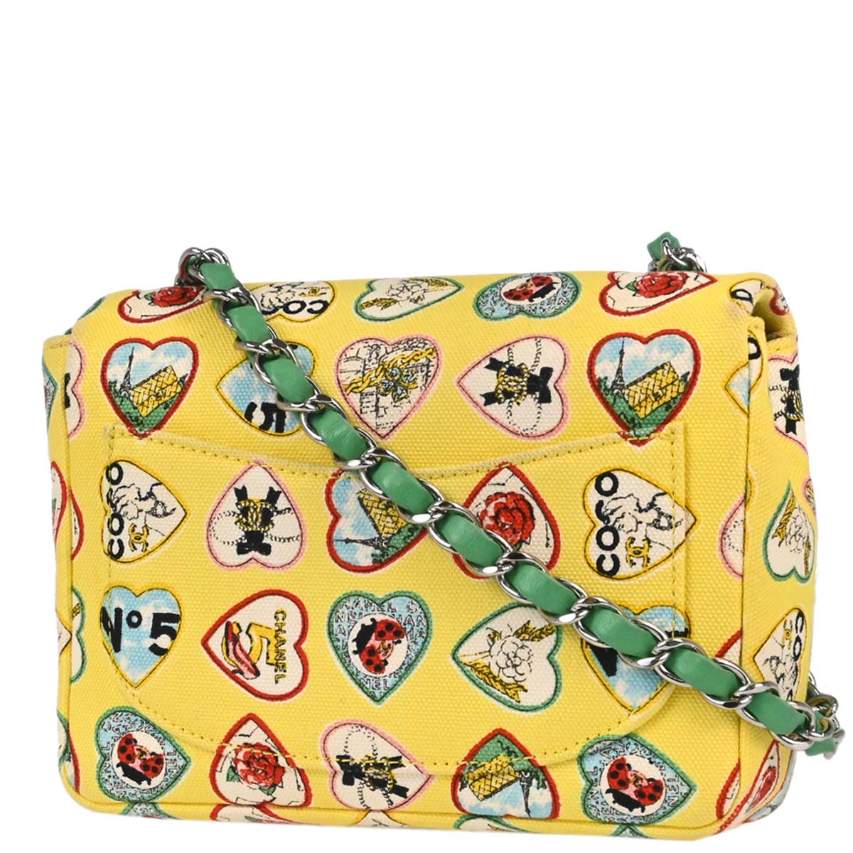 Chanel 2005-2006 Yellow Canvas Valentine Mini Classic Square Flap Shoulder Bag