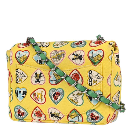 Chanel 2005-2006 Yellow Canvas Valentine Mini Classic Square Flap Shoulder Bag