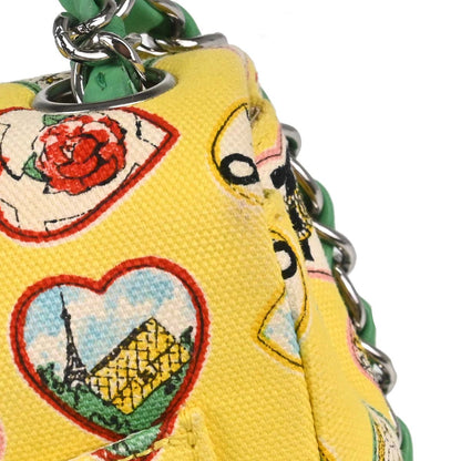 Chanel 2005-2006 Yellow Canvas Valentine Mini Classic Square Flap Shoulder Bag