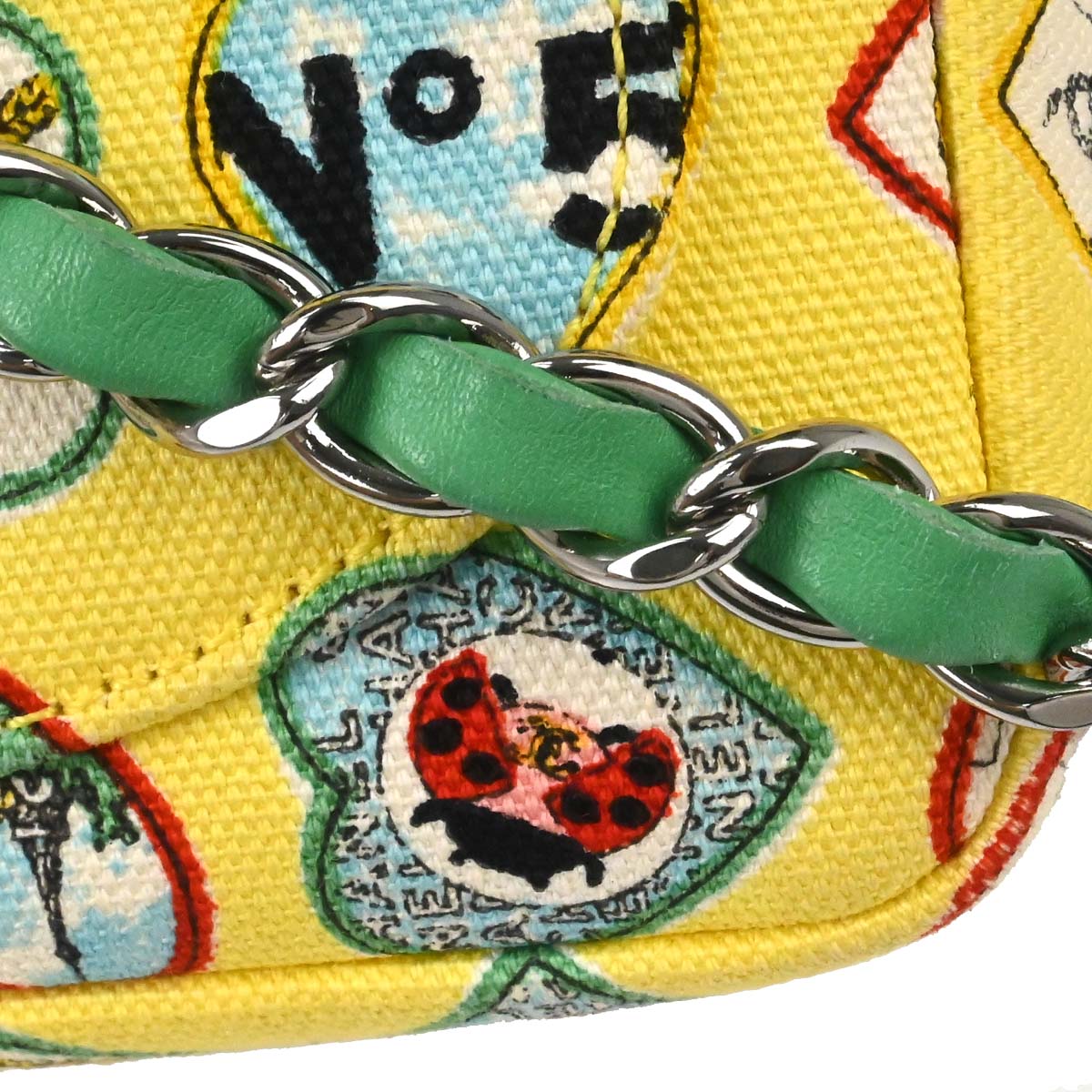 Chanel 2005-2006 Yellow Canvas Valentine Mini Classic Square Flap Shoulder Bag
