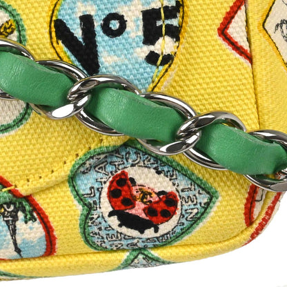 Chanel 2005-2006 Yellow Canvas Valentine Mini Classic Square Flap Shoulder Bag