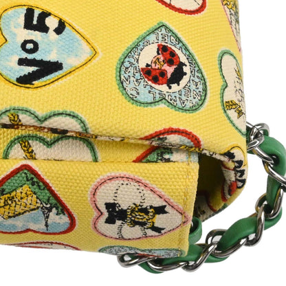 Chanel 2005-2006 Yellow Canvas Valentine Mini Classic Square Flap Shoulder Bag