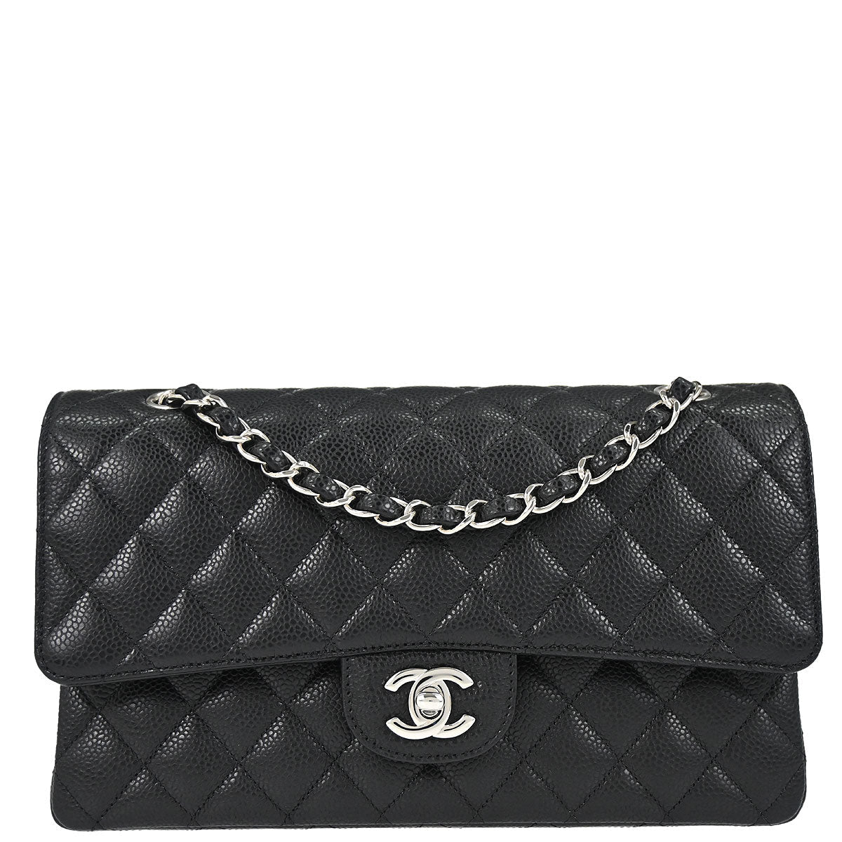 Chanel Black Caviar Skin Medium Classic Double Flap Shoulder Bag